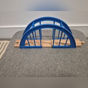 Blue Wooden Train Bridge Toy BRIO Compatible
